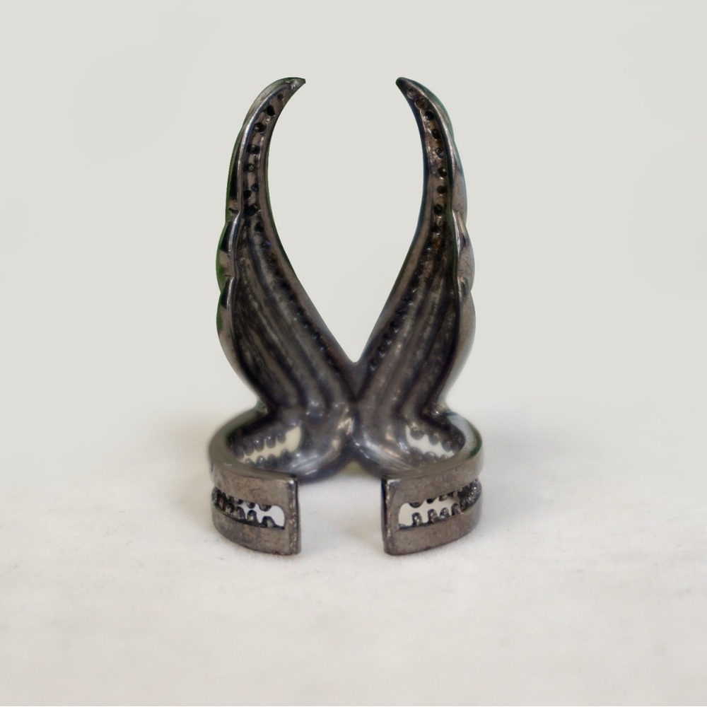 Vintage Genuine Pave Diamond Angel Wings Solid 925 Sterling Silver Handmade Ring - Picture 3 of 4